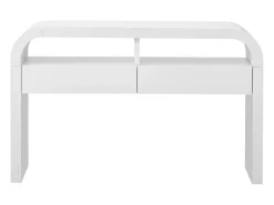 Mesa console 120x35,5x76,5cm - con 2 gavetas - Cantos arredondados - prateleiras abertas - MDF - Branco