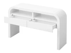 Mesa console 120x35,5x76,5cm - con 2 gavetas - Cantos arredondados - prateleiras abertas - MDF - Branco
