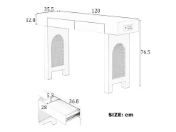 Mesa console 120x35,5x76,5cm - con 2 gavetas - con tomada de corrente - MDF - Branco