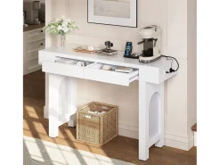 Mesa console 120x35,5x76,5cm - con 2 gavetas - con tomada de corrente - MDF - Branco