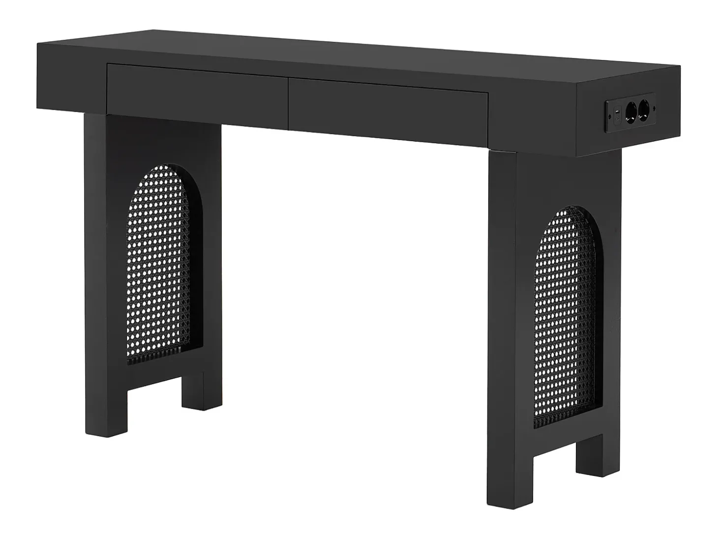 Mesa console 120x35,5x76,5cm - con 2 gavetas - con tomada de corrente - MDF - Preto