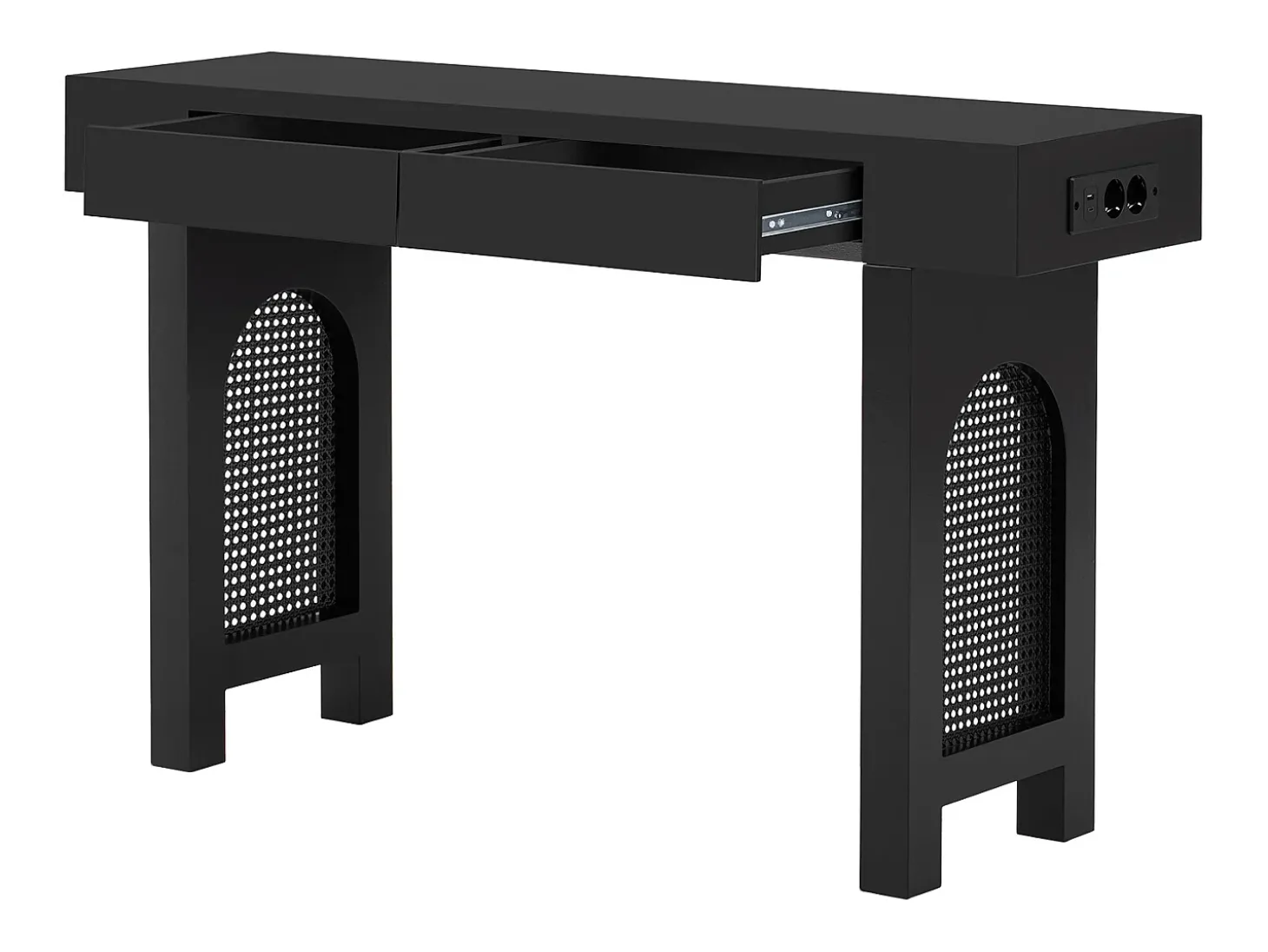 Mesa console 120x35,5x76,5cm - con 2 gavetas - con tomada de corrente - MDF - Preto