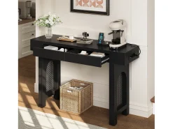 Mesa console 120x35,5x76,5cm - con 2 gavetas - con tomada de corrente - MDF - Preto