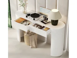 Mesa console 120x33x76cm - con 2 gavetas - Cantos arredondados - MDF - Branco