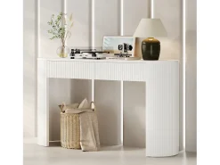 Mesa console 120x33x76cm - con 2 gavetas - Cantos arredondados - MDF - Branco
