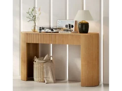 Mesa console 120x33x76cm - con 2 gavetas - Cantos arredondados - MDF - Natural