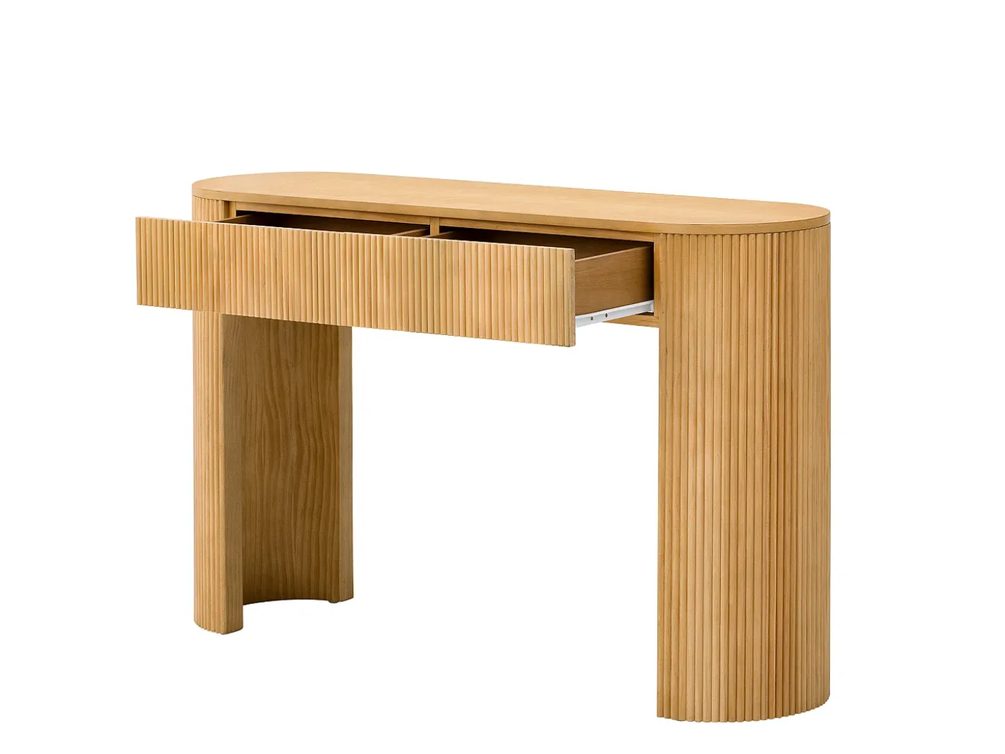 Mesa console 120x33x76cm - con 2 gavetas - Cantos arredondados - MDF - Natural