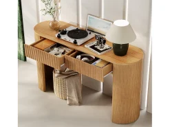Mesa console 120x33x76cm - con 2 gavetas - Cantos arredondados - MDF - Natural