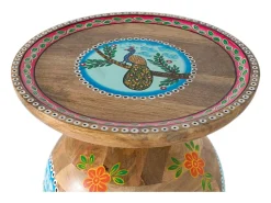 Mesa d'appoint em madeira manguier e detalhes pintados à la main