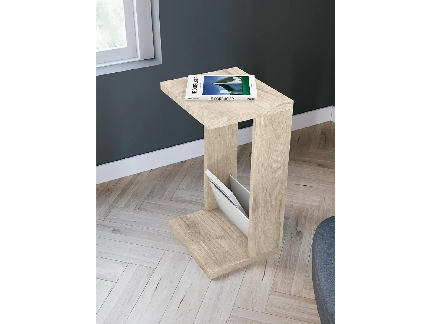 Mesa de apoio - A70cm x L40cm x P35cm carvalho claro e branco -Trébol
