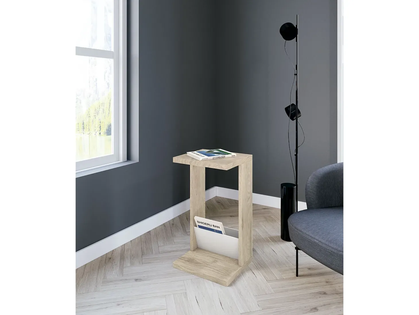 Mesa de apoio - A70cm x L40cm x P35cm carvalho claro e branco -Trébol
