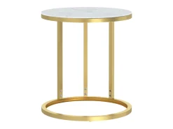Mesa de apoio 45 cm dourada e vidro temperado branco mármore PT225078