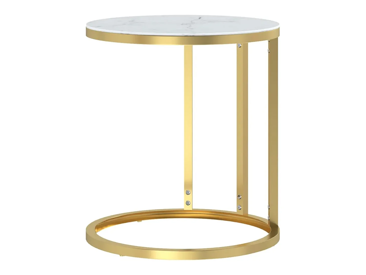 Mesa de apoio 45 cm dourada e vidro temperado branco mármore PT225078