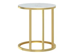 Mesa de apoio 45 cm dourada e vidro temperado branco mármore PT225078