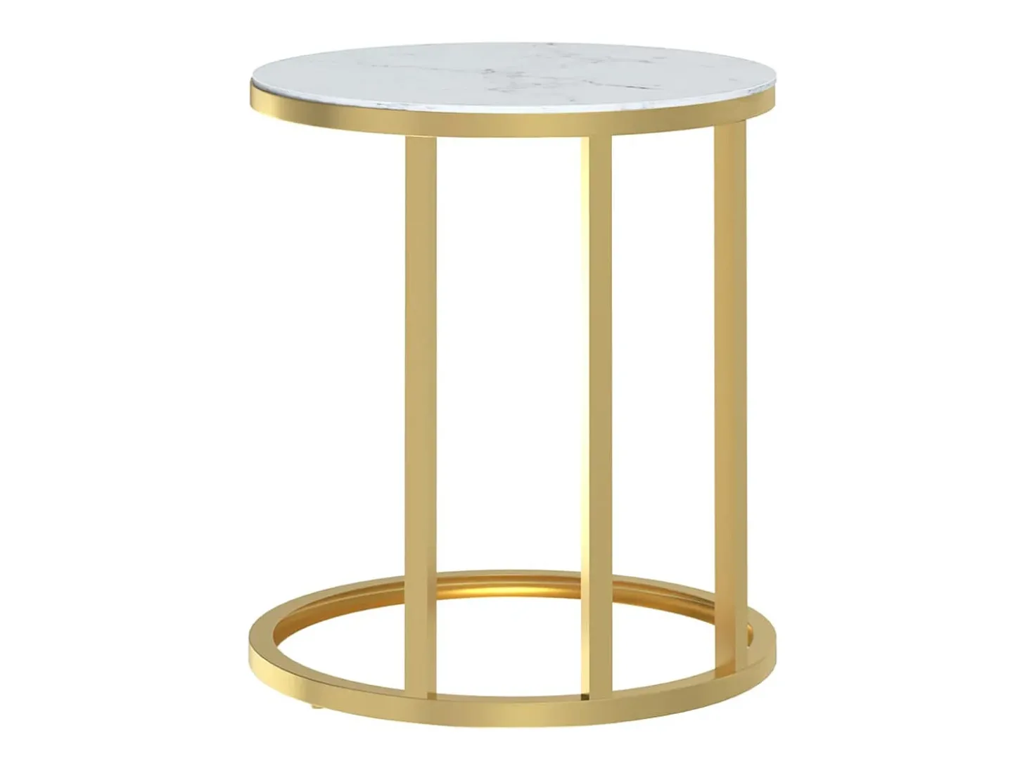 Mesa de apoio 45 cm dourada e vidro temperado branco mármore PT225078