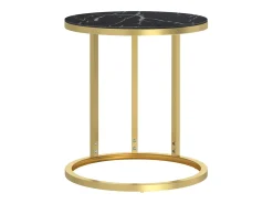 Mesa de apoio 45 cm dourada e vidro temperado preto mármore PT750076
