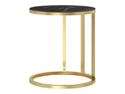 Mesa de apoio 45 cm dourada e vidro temperado preto mármore PT750076