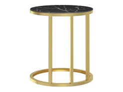 Mesa de apoio 45 cm dourada e vidro temperado preto mármore PT750076