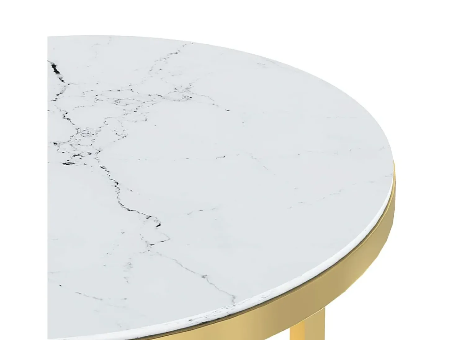 Mesa de apoio 45 cm dourada e vidro temperado branco mármore