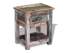 Mesa de apoio c/ 1 gaveta madeira reciclada sólida 43x33x51 cm