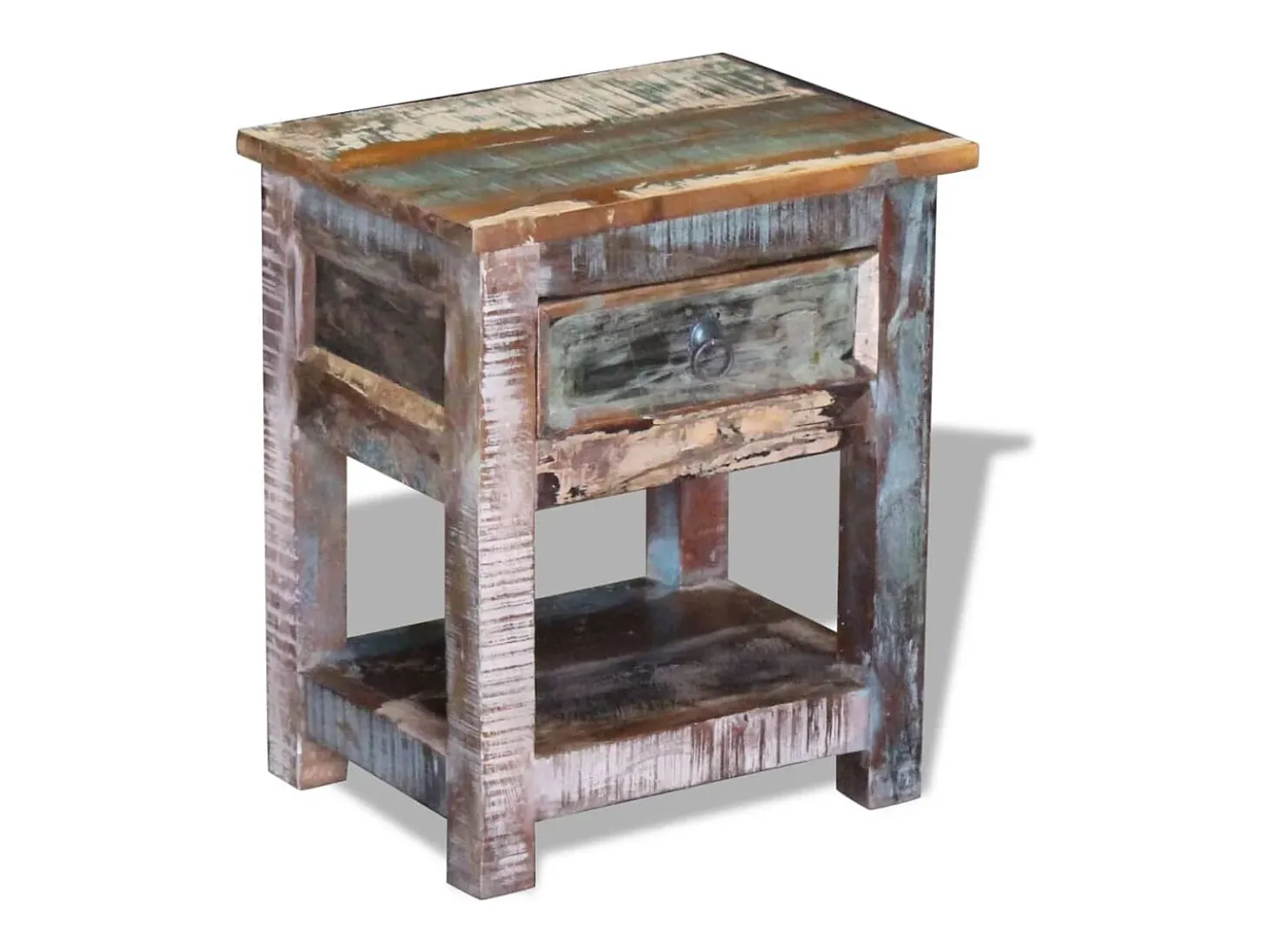 Mesa de apoio c/ 1 gaveta madeira reciclada sólida 43x33x51 cm