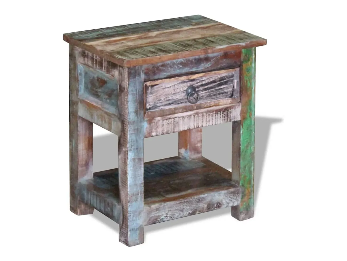 Mesa de apoio c/ 1 gaveta madeira reciclada sólida 43x33x51 cm