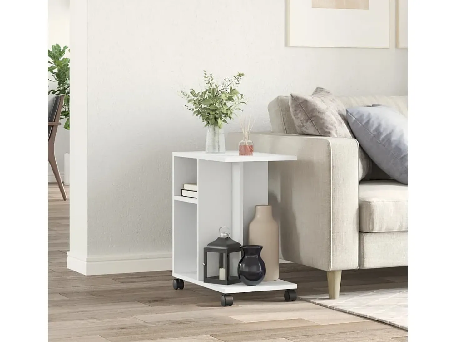 Mesa de apoio c/ rodas 50x30x55 cm derivados de madeira branco PT735247