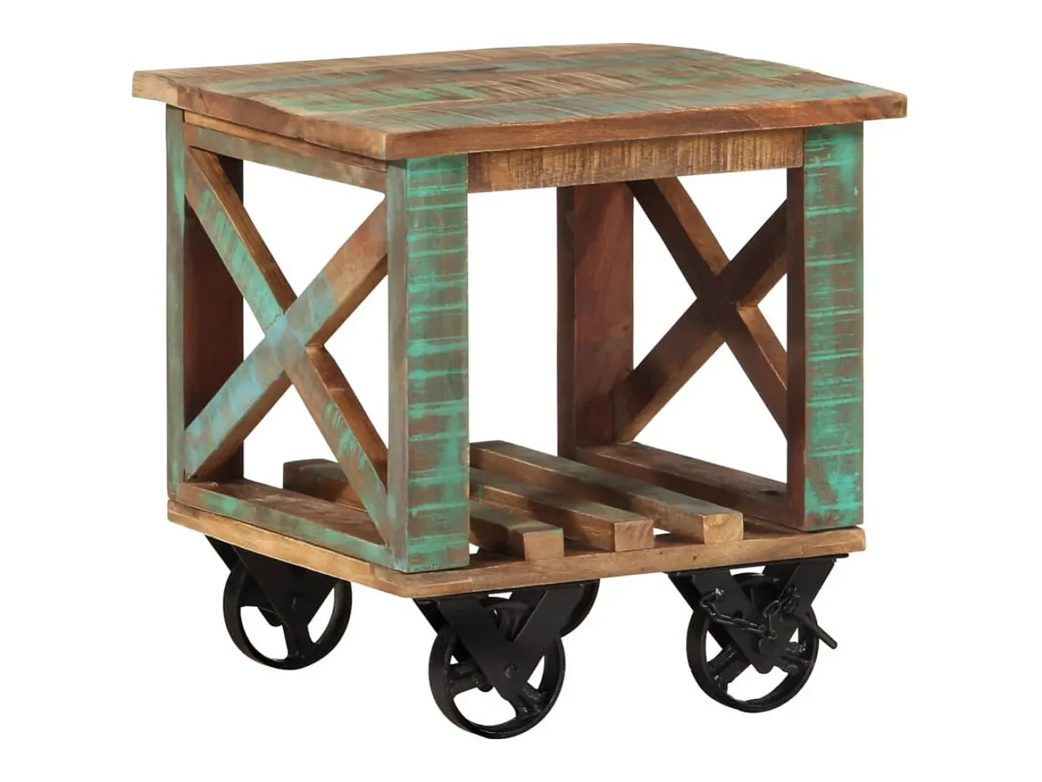 Mesa de apoio c/ rodas 40x40x42 cm madeira recuperada maciça
