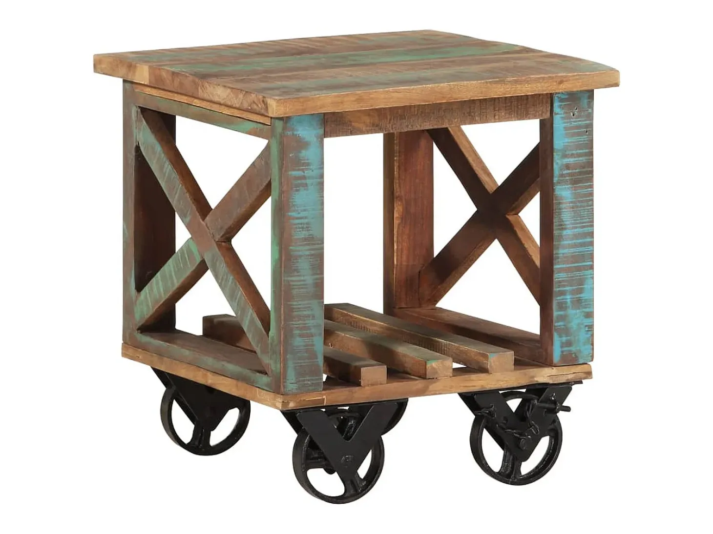 Mesa de apoio c/ rodas 40x40x42 cm madeira recuperada maciça