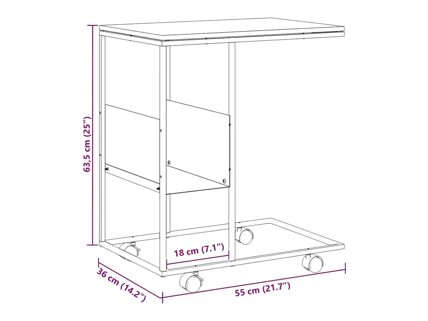 Mesa de apoio c/ rodas 55x36x63,5cm derivados de madeira branco