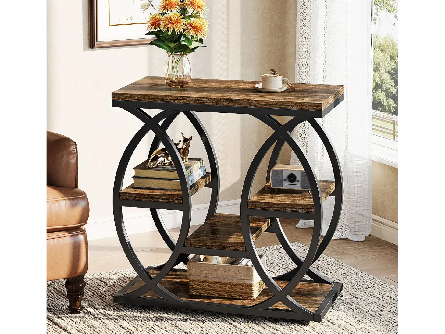 Mesa de apoio com 4 andares, mesa de cabeceira estreita de 60 cm com armazenamento para sala, quarto de dormir, entrada