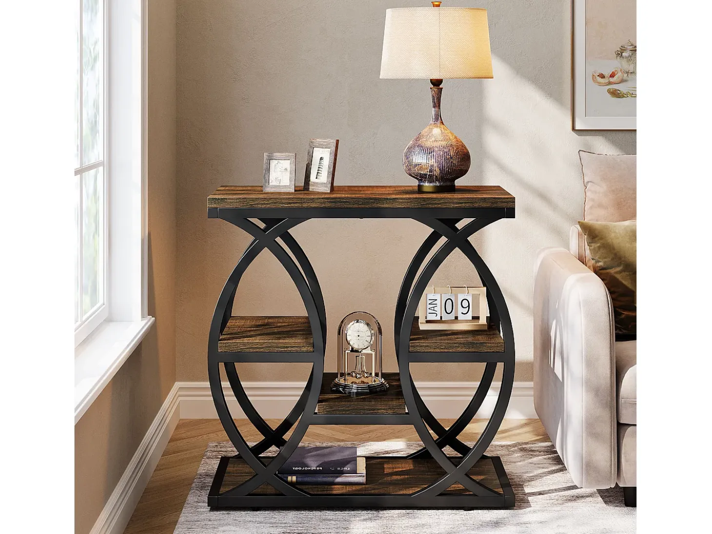 Mesa de apoio com 4 andares, mesa de cabeceira estreita de 60 cm com armazenamento para sala, quarto de dormir, entrada