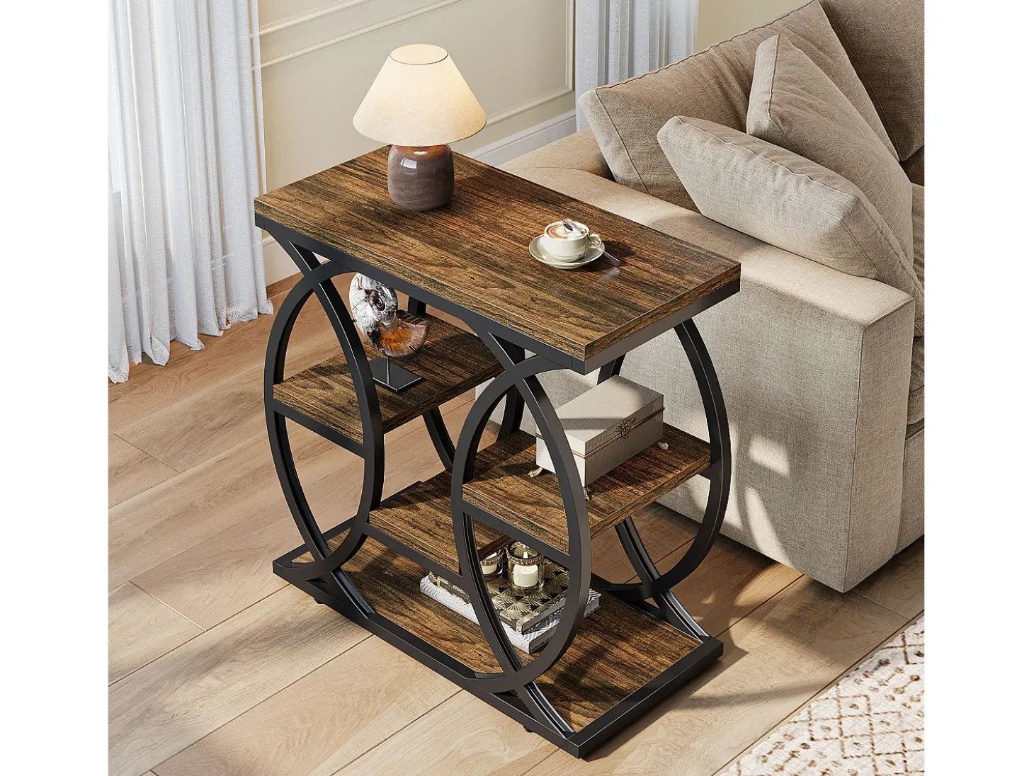 Mesa de apoio com 4 andares, mesa de cabeceira estreita de 60 cm com armazenamento para sala, quarto de dormir, entrada