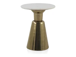 Mesa de apoio com base em metal dourado e tampo em mármore branco