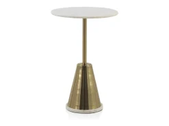 Mesa de apoio com base em metal dourado e tampo em mármore branco