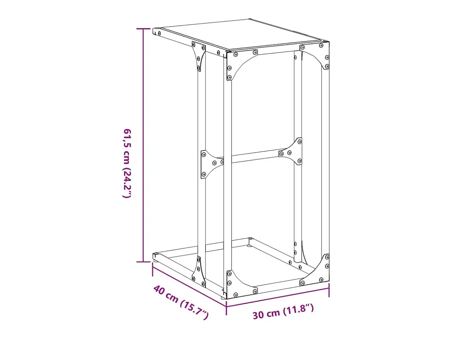 Mesa de apoio com vidro preto 40x30x61,5 cm aço