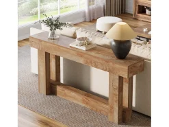 Mesa de apoio de 160 cm, Mesa de entrada de dois andares, mesa auxiliar retangular de madeira para trás do sofá