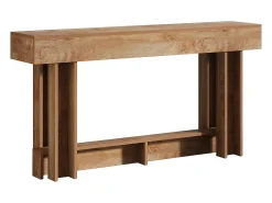 Mesa de apoio de 160 cm, Mesa de entrada de dois andares, mesa auxiliar retangular de madeira para trás do sofá