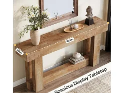 Mesa de apoio de 160 cm, Mesa de entrada de dois andares, mesa auxiliar retangular de madeira para trás do sofá