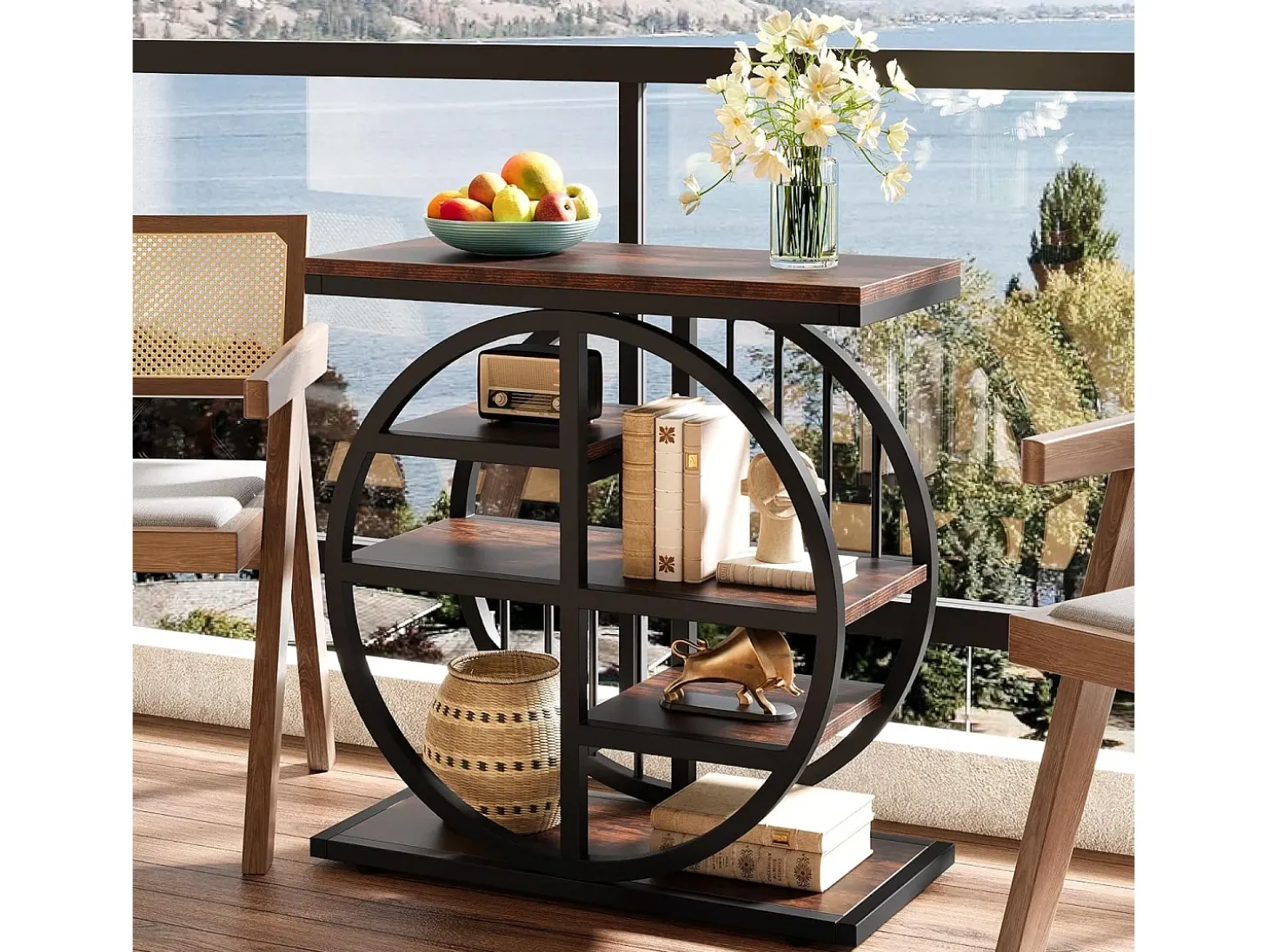 Mesa de apoio de 5 níveis em madeira fina 60 x 30 cm Mesa baixa com estrutura de metal Mesa de apoio industrial