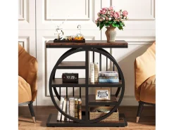 Mesa de apoio de 5 níveis em madeira fina 60 x 30 cm Mesa baixa com estrutura de metal Mesa de apoio industrial