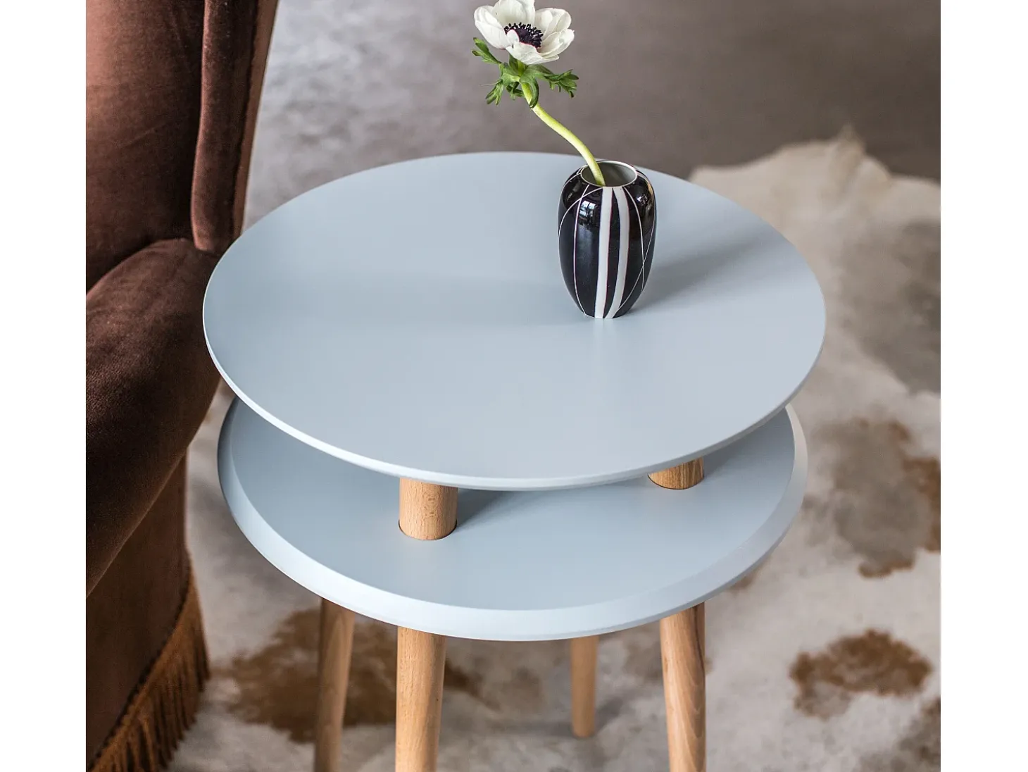 Mesa de apoio de dois níveis dimensões 45 cm x altura 61 cm Ufo Castanho Bege