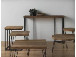 Mesa de apoio em madeira de olmo antigo com pernas de metal