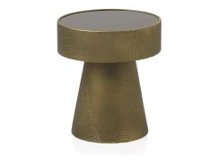 Mesa de apoio em metal dourado e vidro preto