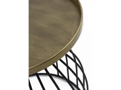 Mesa de apoio em metal preto e tampo dourado