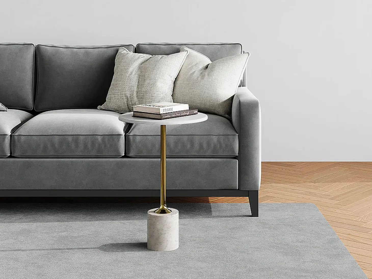 Mesa de apoio em mármore e metal branco e dourado - GIANINA