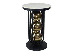 Mesa de apoio em mármore e metal branco, preto e dourado - NAYELI