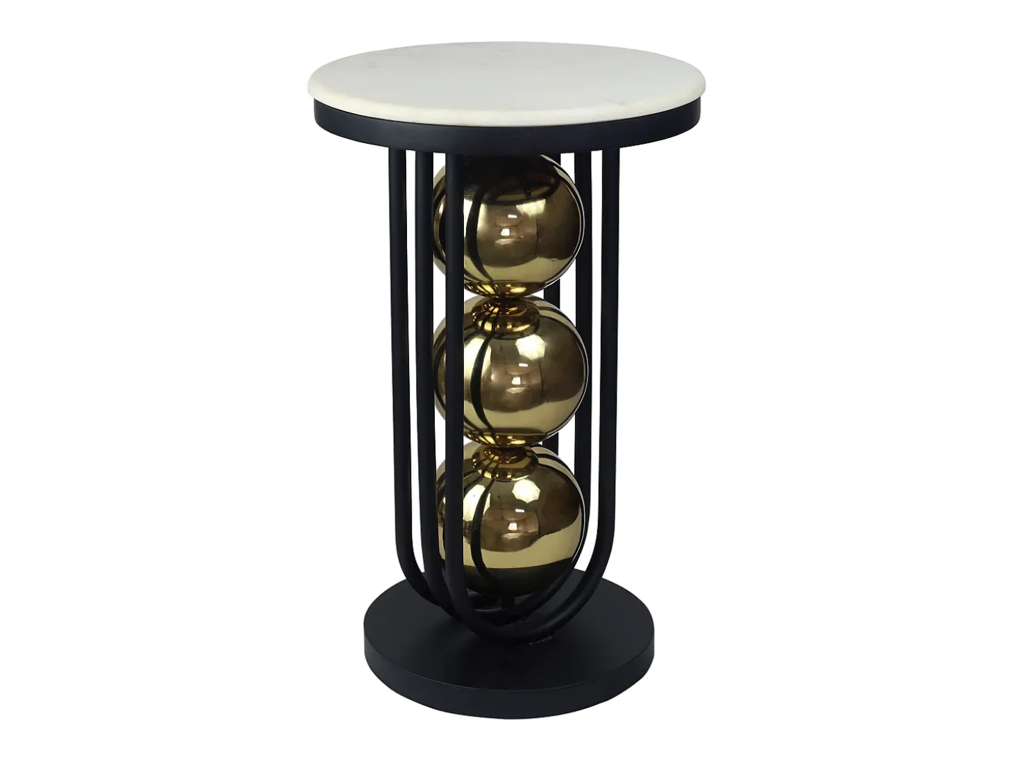 Mesa de apoio em mármore e metal branco, preto e dourado - NAYELI