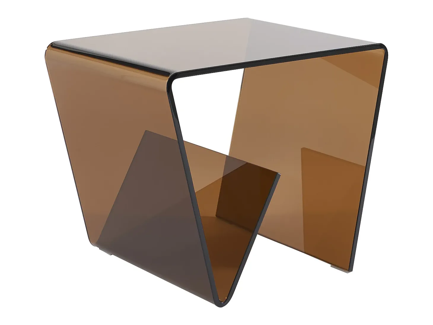 Mesa de apoio em vidro temperado curvo - Castanho - ZENIA