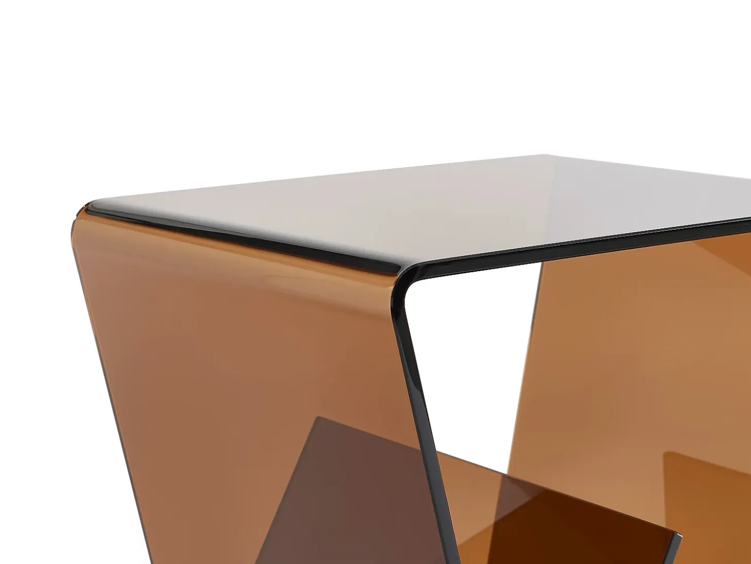 Mesa de apoio em vidro temperado curvo - Castanho - ZENIA